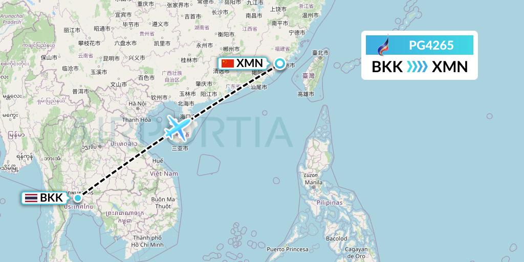 PG4265 Bangkok Airways Flight Map: Bangkok to Xiamen
