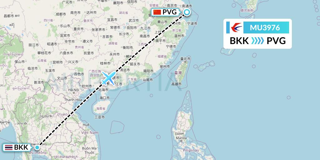 MU3976 China Eastern Airlines Flight Map: Bangkok to Shanghai