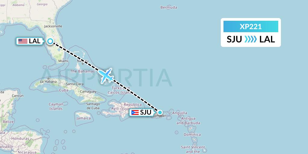 XP221 Avelo Airlines Flight Map: San Juan to Lakeland