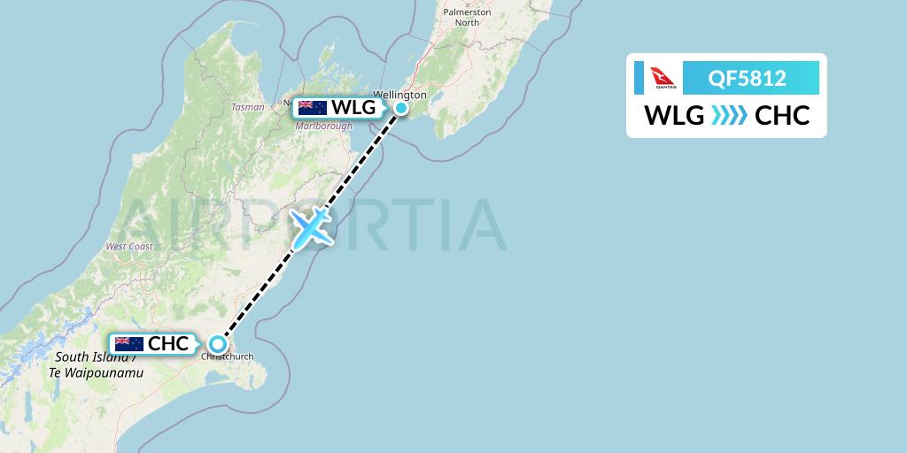 QF5812 Qantas Flight Map: Wellington to Christchurch