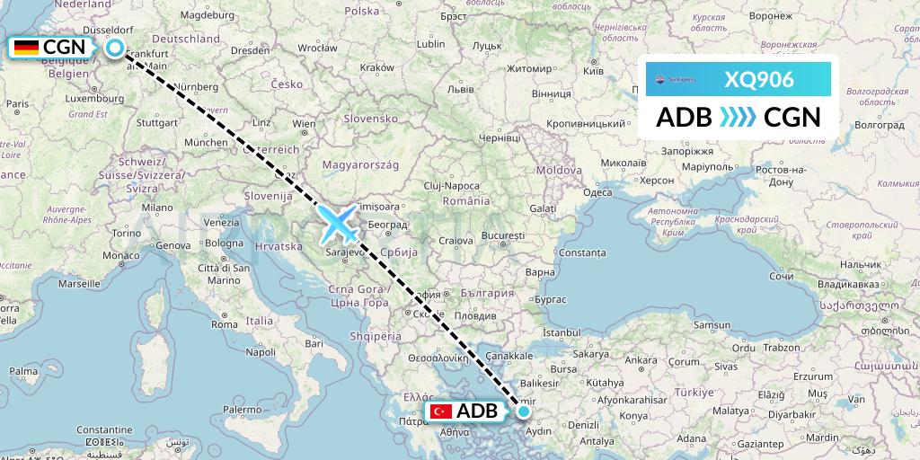 XQ906 SunExpress Flight Map: Izmir to Cologne