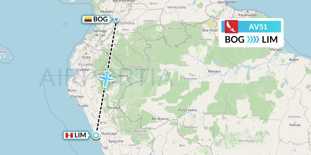 AV51 Avianca Flight Map: Bogota to Lima