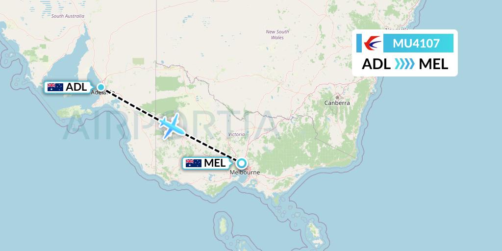 MU4107 China Eastern Airlines Flight Map: Adelaide to Melbourne