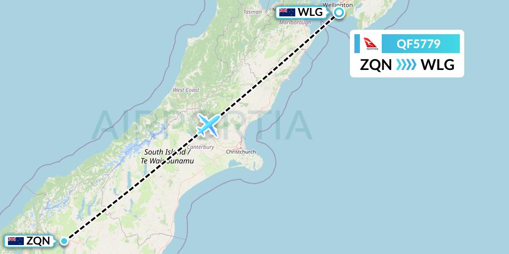 QF5779 Qantas Flight Map: Queenstown to Wellington