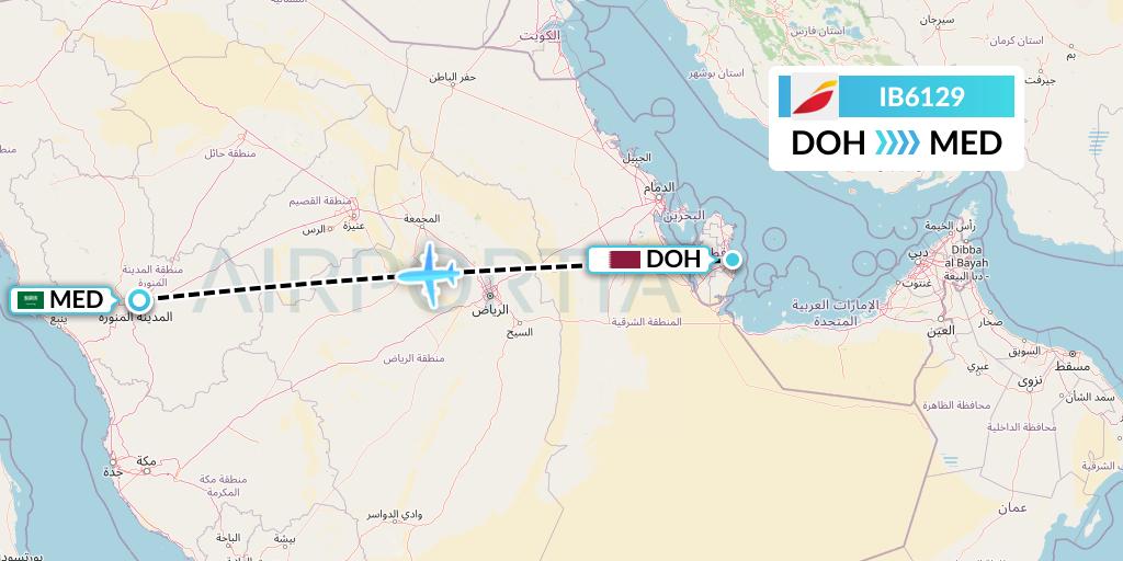 IB6129 Iberia Flight Map: Doha to Medina