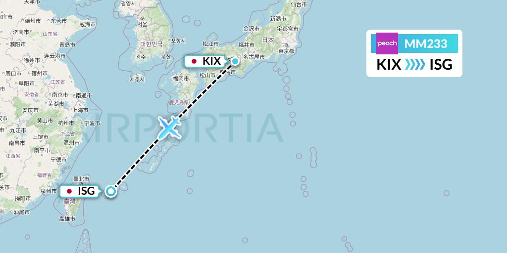 MM233 Peach Aviation Flight Map: Osaka to Ishigaki