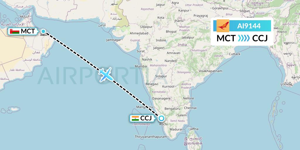 AI9144 Air India Flight Map: Muscat to Kozhikode