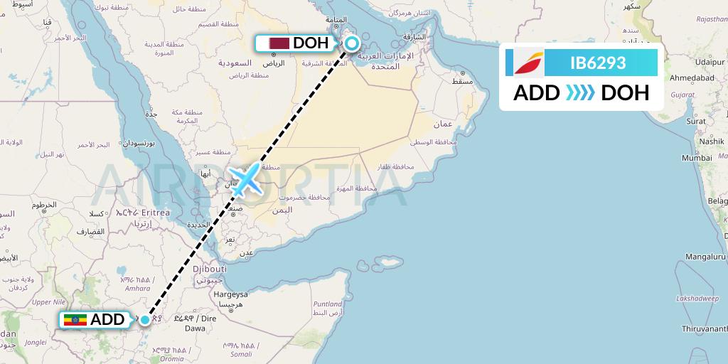 IB6293 Iberia Flight Map: Addis Ababa to Doha