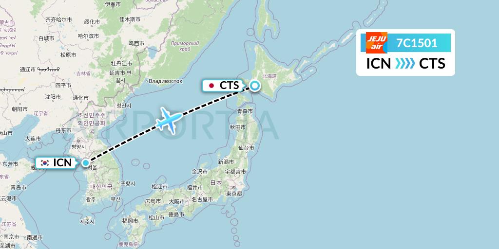 7C1501 Jeju Air Flight Map: Seoul to Sapporo