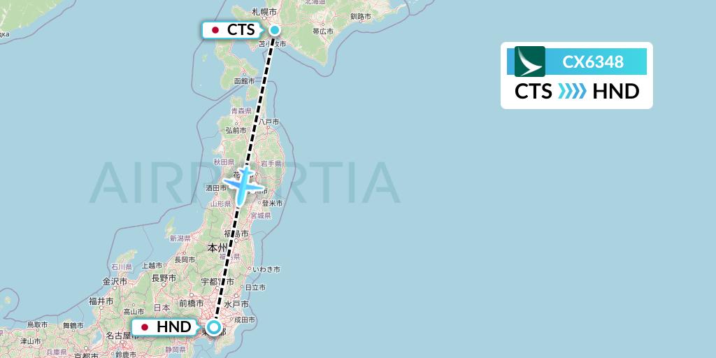 CX6348 Cathay Pacific Flight Map: Sapporo to Tokyo