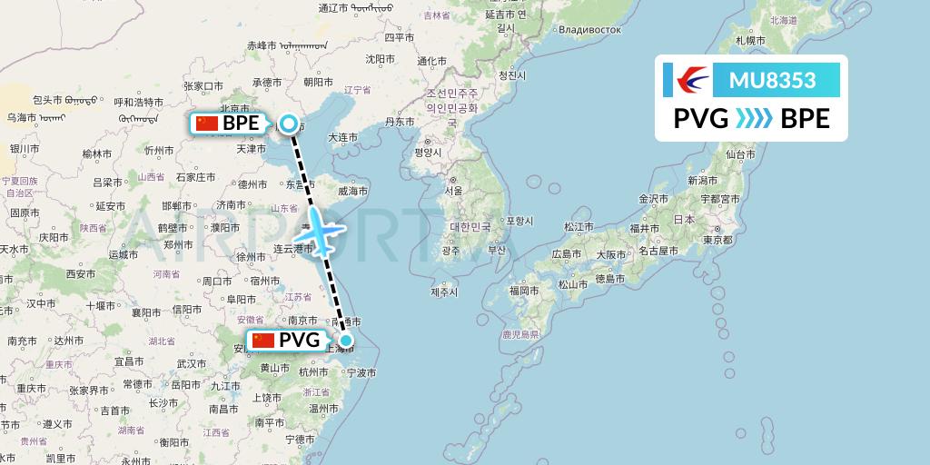 MU8353 China Eastern Airlines Flight Map: Shanghai to Qinhuangdao