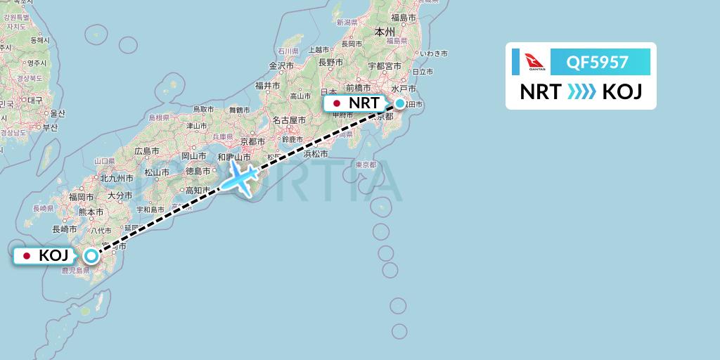 QF5957 Qantas Flight Map: Tokyo to Kagoshima