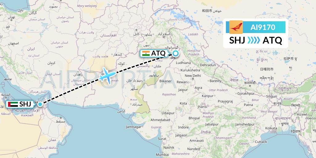 AI9170 Air India Flight Map: Sharjah to Amritsar