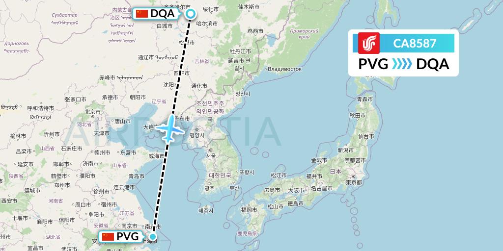 CA8587 Air China Flight Map: Shanghai to Daqing