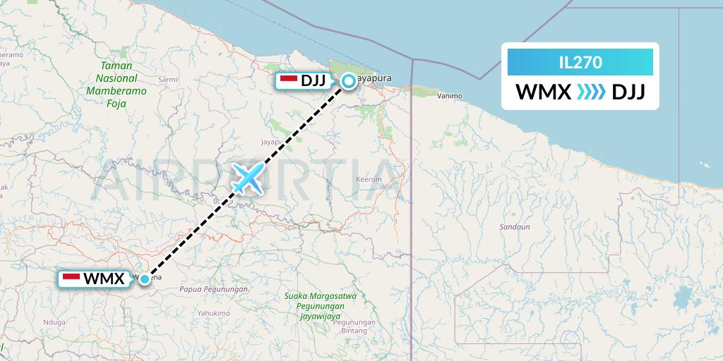 IL270 Trigana Air Service Flight Map: Wamena to Jayapura