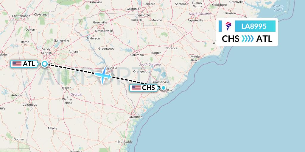 LA8995 LAN Airlines Flight Map: Charleston to Atlanta