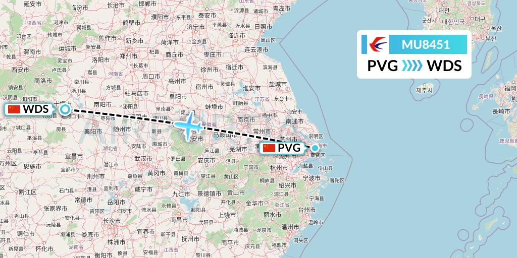 MU8451 China Eastern Airlines Flight Map: Shanghai to Shiyan