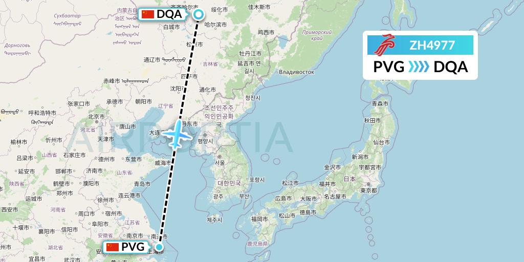ZH4977 Shenzhen Airlines Flight Map: Shanghai to Daqing