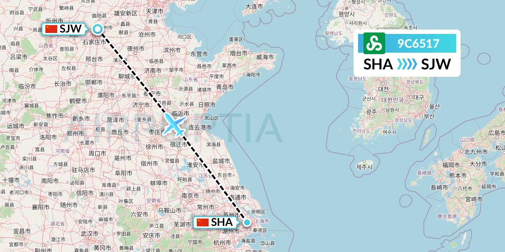 9C6517 Spring Airlines Flight Map: Shanghai to Shijiazhuang