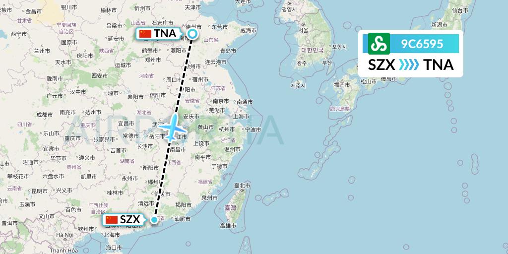 9C6595 Spring Airlines Flight Map: Shenzhen to Jinan