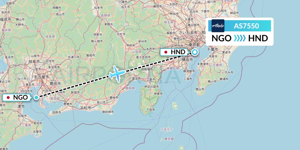 AS7550 Alaska Airlines Flight Map: Nagoya to Tokyo