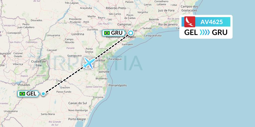 AV4625 Avianca Flight Map: Santo Angelo to Sao Paulo