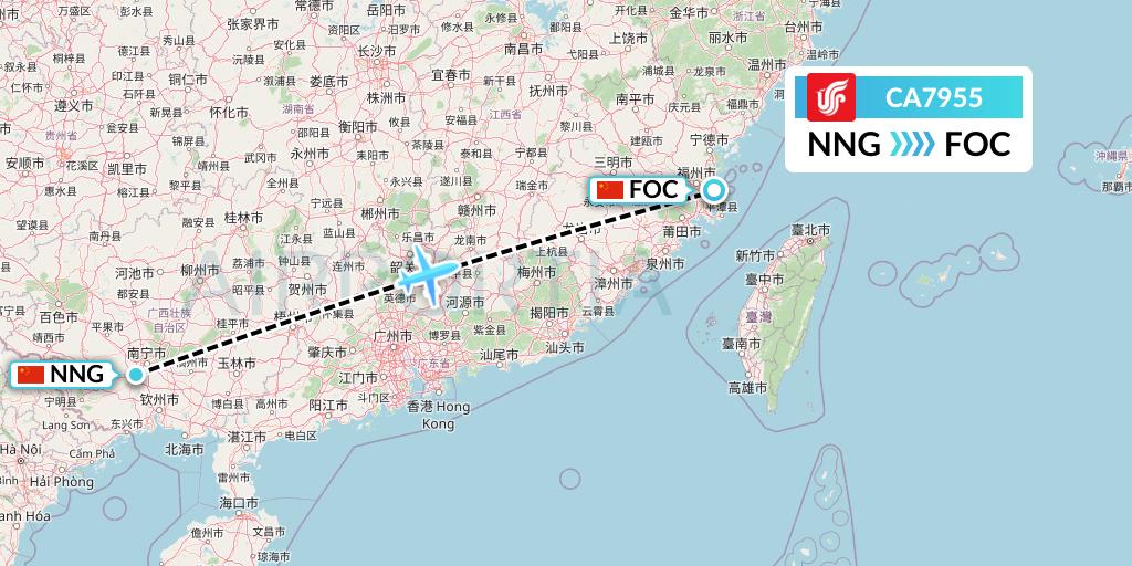 CA7955 Air China Flight Map: Nanning to Fuzhou