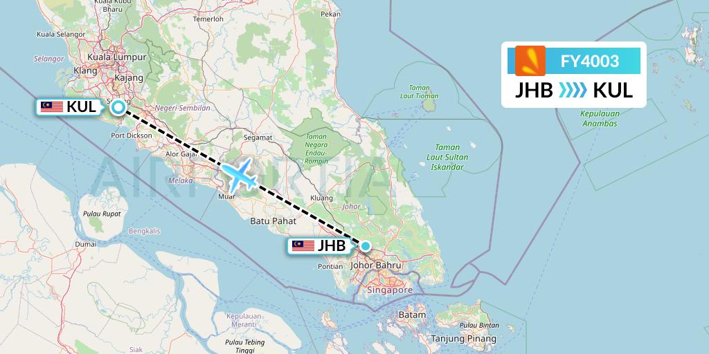 FY4003 Firefly Flight Map: Johor Bahru to Kuala Lumpur