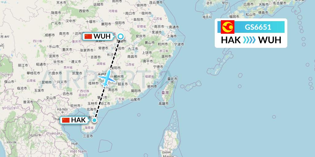 GS6651 Tianjin Airlines Flight Map: Haikou to Wuhan