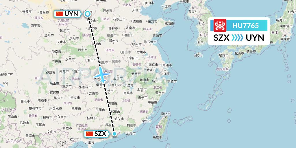 HU7765 Hainan Airlines Flight Map: Shenzhen to Yulin