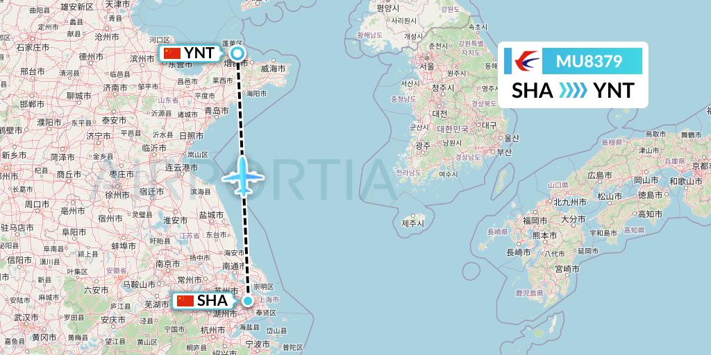 MU8379 China Eastern Airlines Flight Map: Shanghai to Yantai