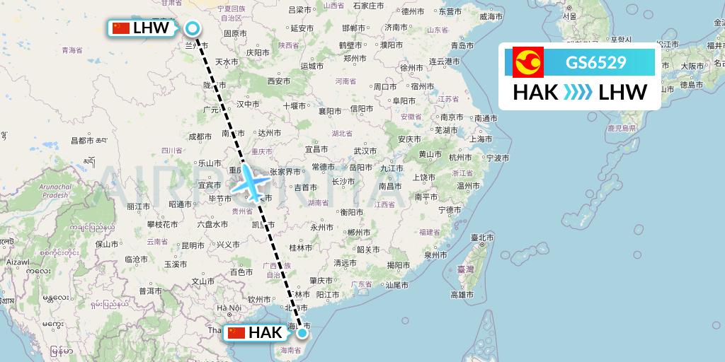 GS6529 Tianjin Airlines Flight Map: Haikou to Lanzhou