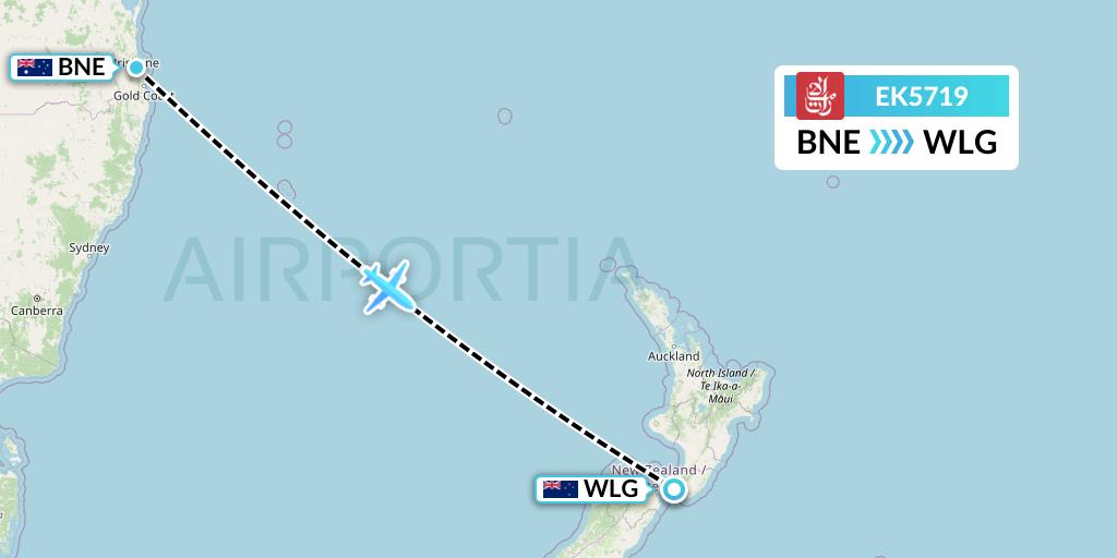 EK5719 Emirates Flight Map: Brisbane to Wellington