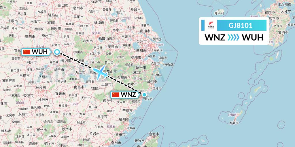 GJ8101 Loong Airlines Flight Map: Wenzhou to Wuhan