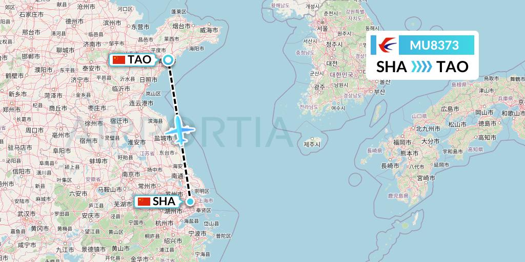 MU8373 China Eastern Airlines Flight Map: Shanghai to Qingdao