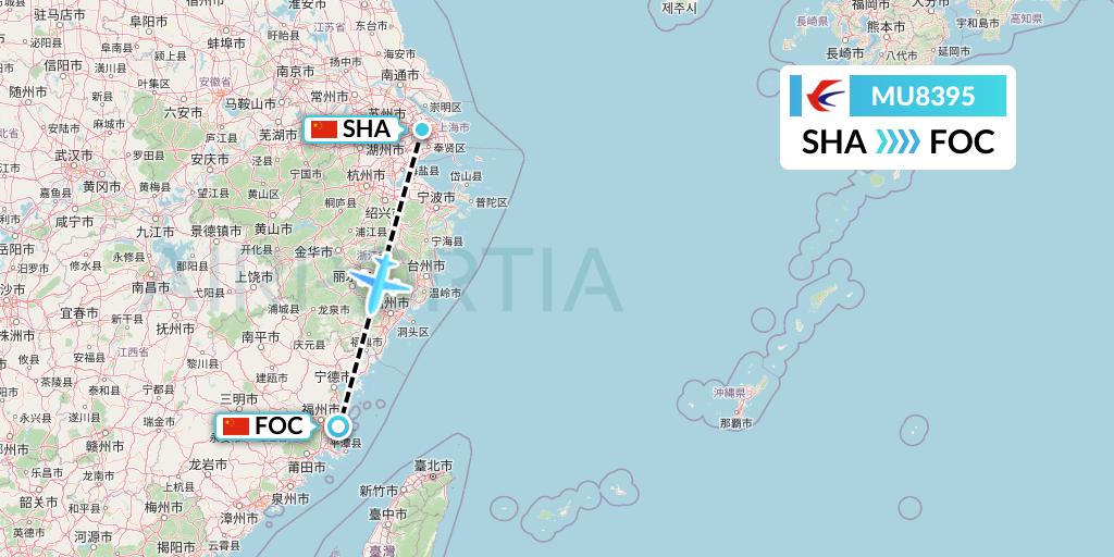 MU8395 China Eastern Airlines Flight Map: Shanghai to Fuzhou