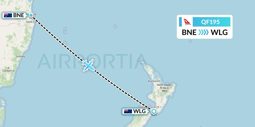 QF195 Qantas Flight Map: Brisbane to Wellington