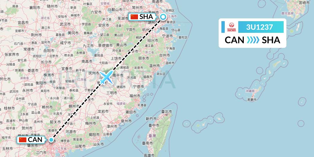 3U1237 Sichuan Airlines Flight Map: Guangzhou to Shanghai