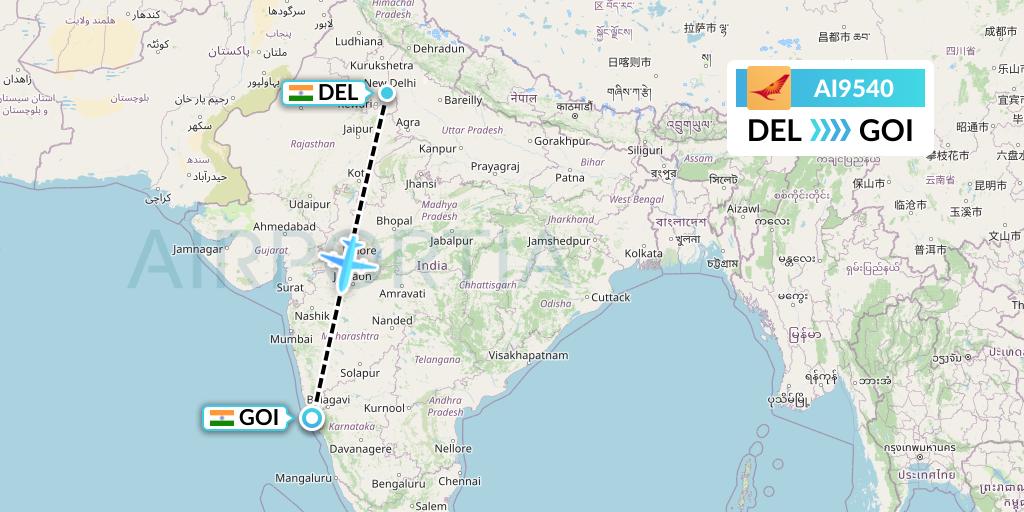 AI9540 Air India Flight Map: Delhi to Goa