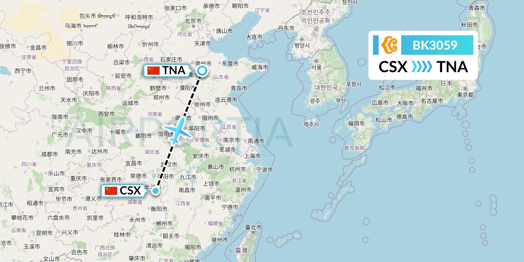 BK3059 Okay Airways Flight Map: Changsha to Jinan
