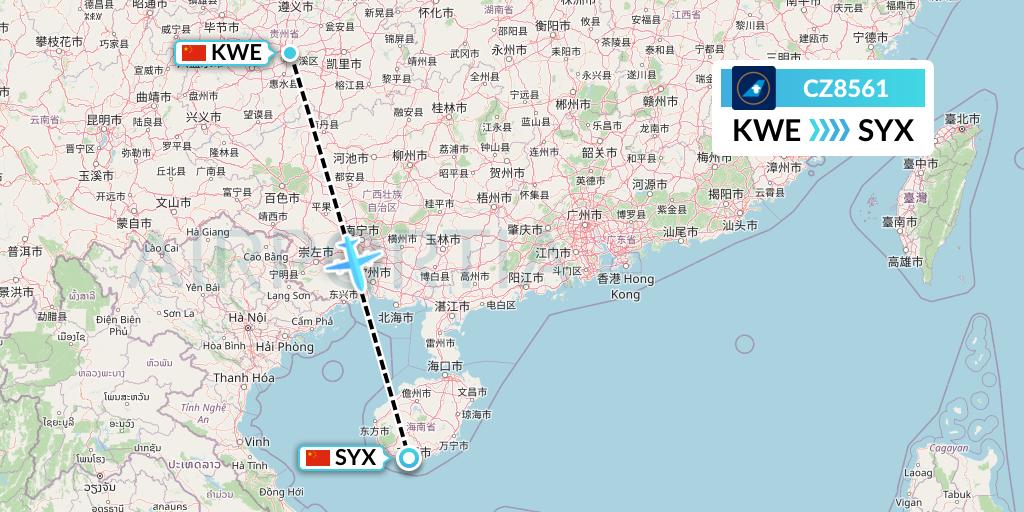 CZ8561 China Southern Airlines Flight Map: Guiyang to Sanya