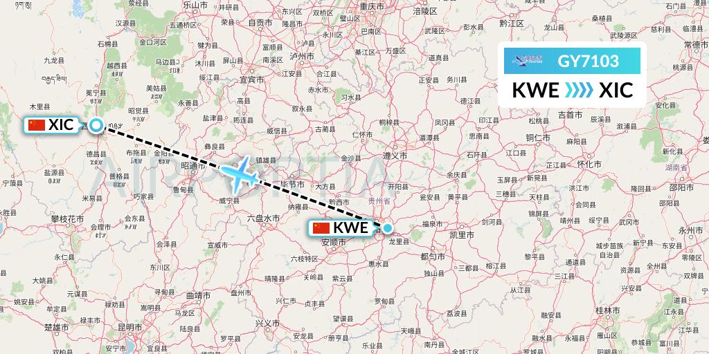 GY7103 Colorful GuiZhou Airlines Flight Map: Guiyang to Xichang