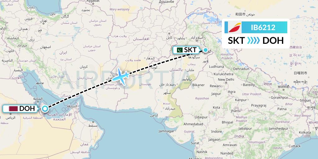 IB6212 Iberia Flight Map: Sialkot to Doha