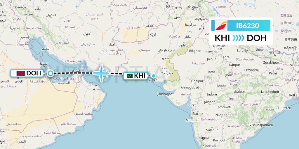 IB6230 Iberia Flight Map: Karachi to Doha