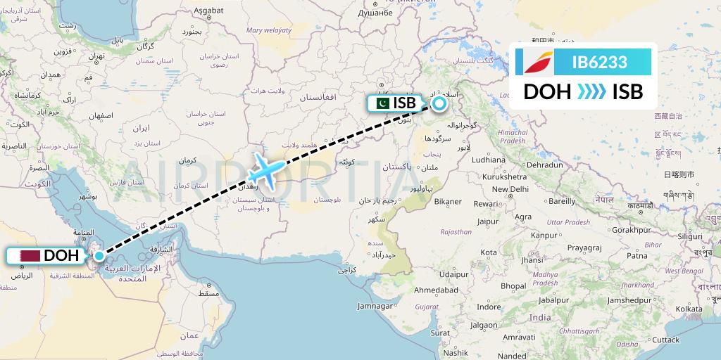 IB6233 Iberia Flight Map: Doha to Islamabad