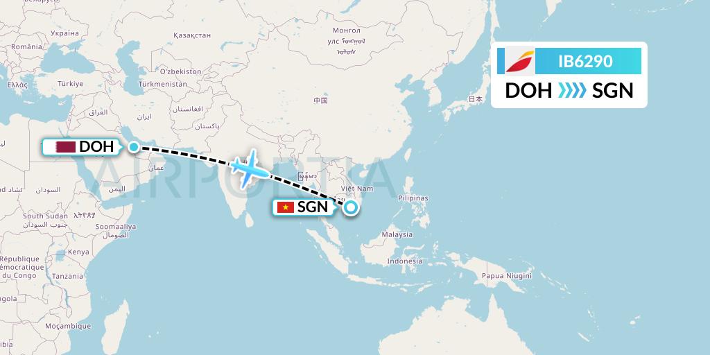IB6290 Iberia Flight Map: Doha to Ho Chi Minh City