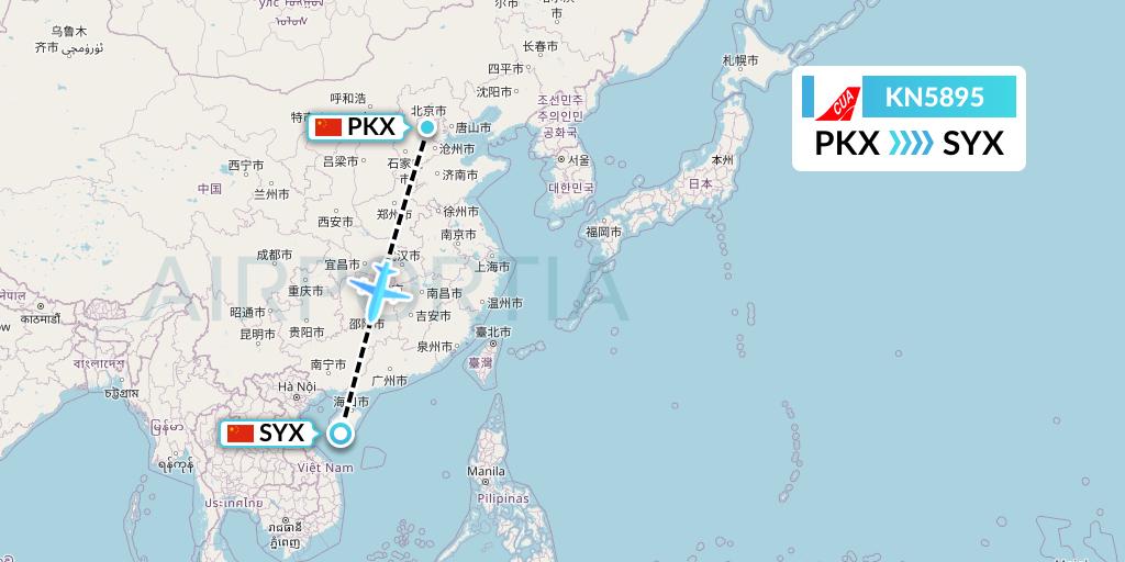 KN5895 China United Airlines Flight Map: Beijing to Sanya