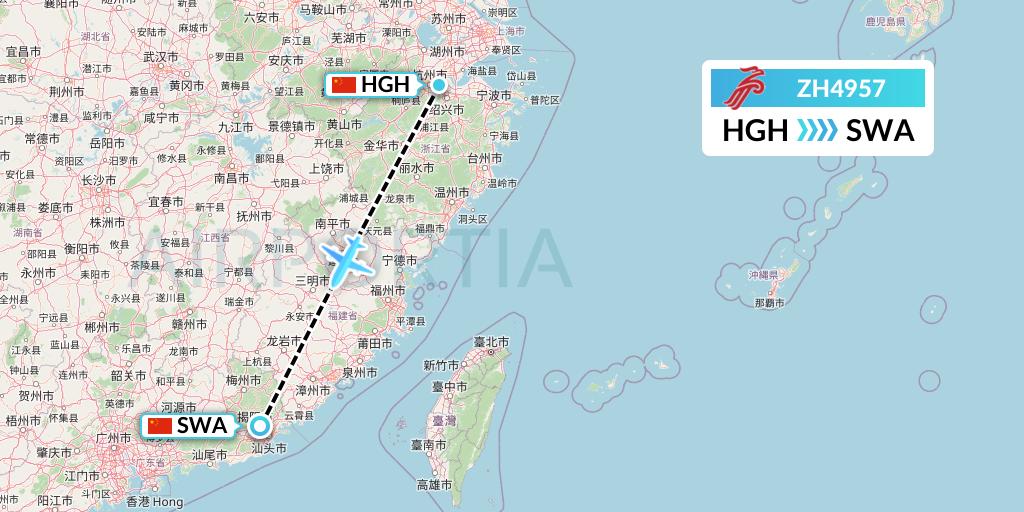 ZH4957 Shenzhen Airlines Flight Map: Hangzhou to Jieyang