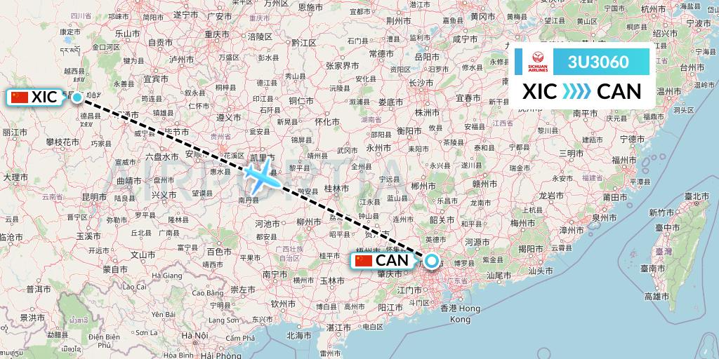 3U3060 Sichuan Airlines Flight Map: Xichang to Guangzhou