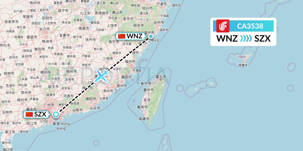 CA3538 Air China Flight Map: Wenzhou to Shenzhen